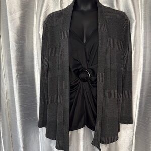 Cato Woman NWT 22/24W Gray Black Cardigan Blouse Combo
